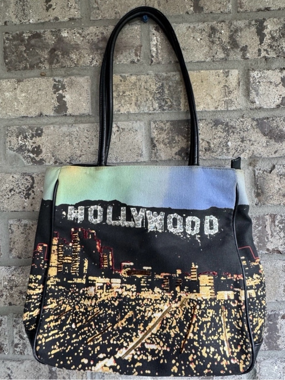 Hollywood Nightscape Tote Bag with Black Straps